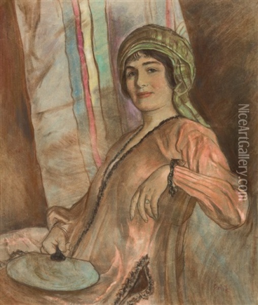 Portrat Einer Dame In Orientalischen Kleidern Oil Painting - Emil Orlik