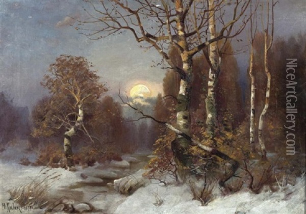 Sonnenuntergang Uber Einem Winterwald Oil Painting - Yuliy Yulevich (Julius) Klever