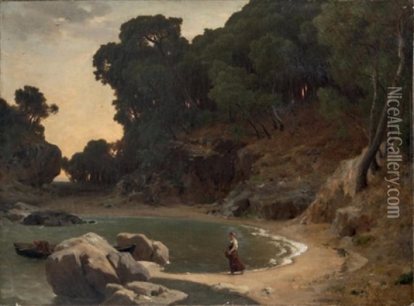 L'arrivee D'une Barque De Pecheurs, Circa 1880 Oil Painting - Alfred de Curzon