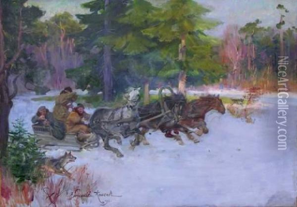 Chasse Au Loups Oil Painting - Wojciech Von Kossak