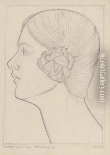 Elizabeth Angela Gill In Profile Oil Painting - Eric Gill
