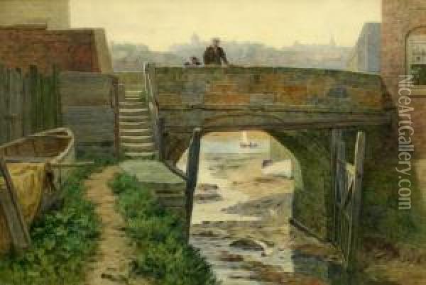 Whitehall Bridge Whitby Oil Painting - Elias Mollineaux Bancroft