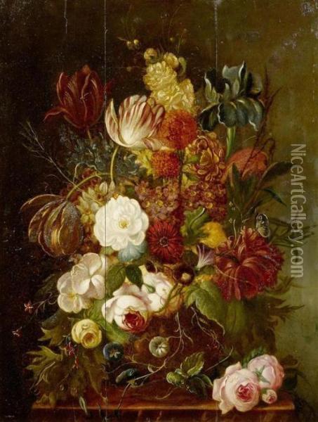 Still Life With Flowers Oil Painting - Jan Davidsz De Heem