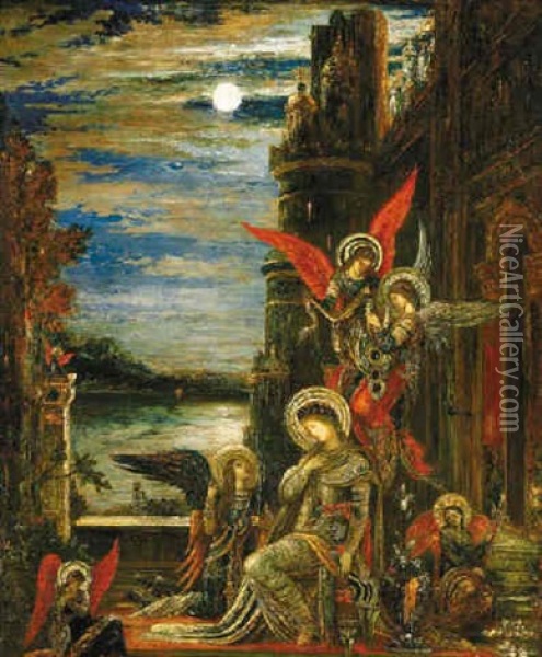 Sainte Cecile (les Anges Lui Annoncent Son Prochain Martyre) Oil Painting - Gustave Moreau