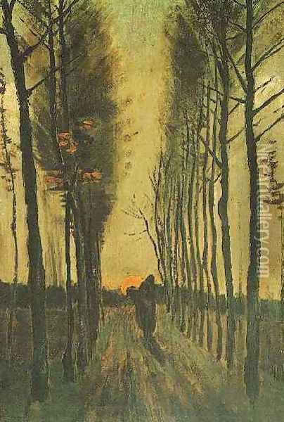 Avenue Of Poplars At Sunset Oil Painting - Vincent Van Gogh