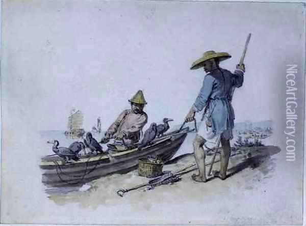 Chinese Fishermen with Cormorants Oil Painting - William Alexander