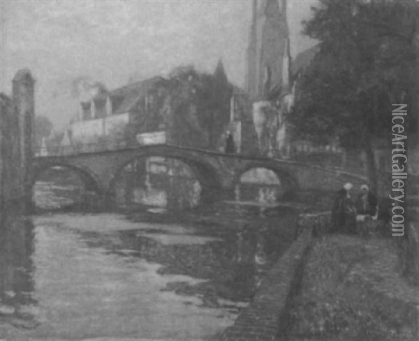 Blick Auf Einen Kanal In Brugge Oil Painting - Carl (Karl, Charles) O'Lynch of Town