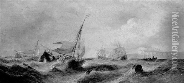 Dutch Fishing Boats Running Before The Wind Off The North Foreland Oil Painting - William Callcott Knell