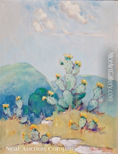 Western Landscape With Flowering Cacti Oil Painting - Dawson Dawson-Watson