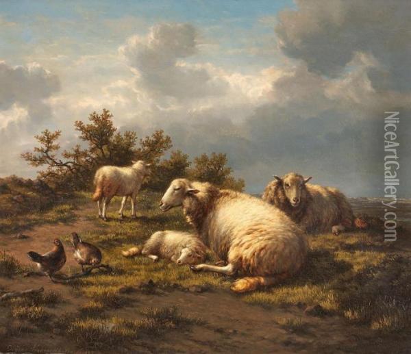 Landschaft Mit Schafen Und Huhnern Oil Painting - Eugene Joseph Verboeckhoven