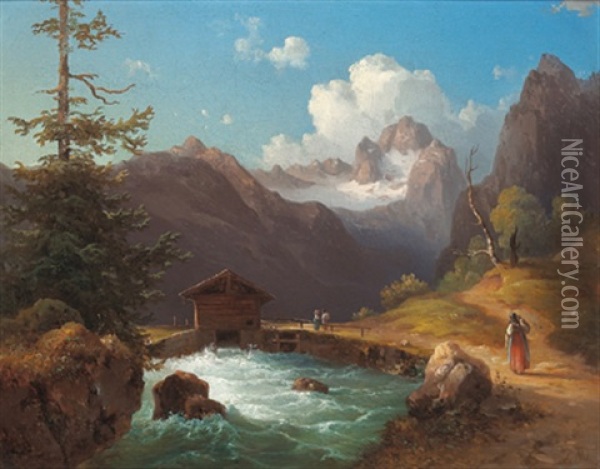 Partie Aus Dem Salzkammergut Oil Painting - Edmund Mahlknecht