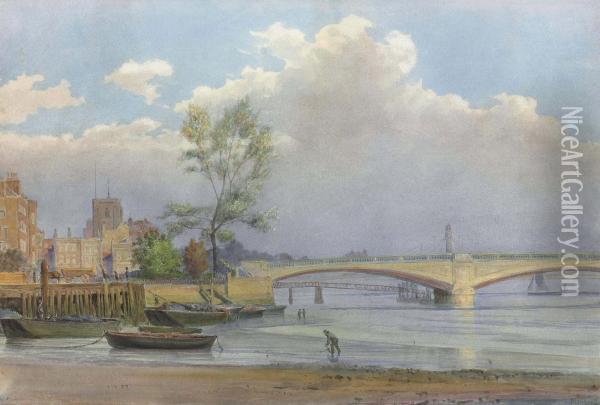 View Of New Battersea Bridge Over The River Thames Oil Painting - Legh Mulhall Kilpin