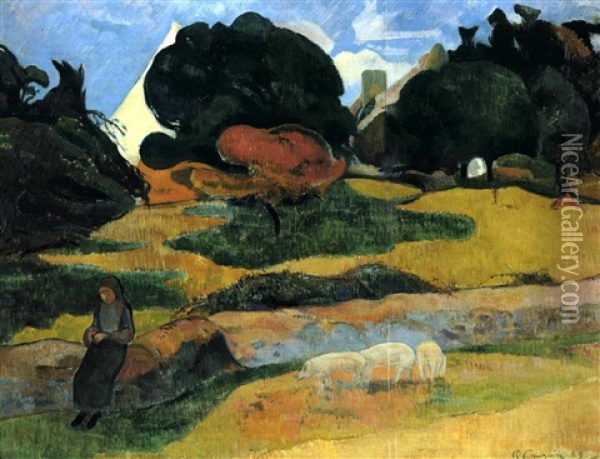 La Gardeuse De Porcs Oil Painting - Paul Gauguin