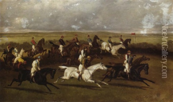 Steeplechasing (racing In Ireland) Oil Painting - Alfred Charles Havell