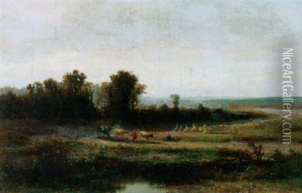 A Cowherd With Cattle In A Landscape Oil Painting - Johannes Warnardus Bilders