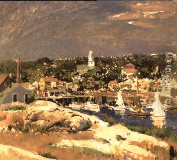 Rockport Harbor Oil Painting - George Oberteuffer