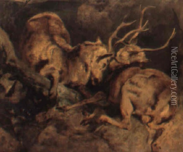The Combat Oil Painting - Sir Edwin Henry Landseer