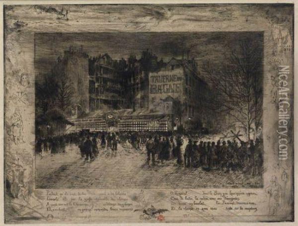 La Place Des Martyrs Et La Taverne Du Bagne Oil Painting - Felix-Hilaire Buhot