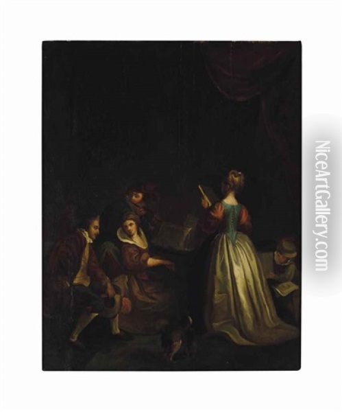 A Group Of Musicians Oil Painting - Jean-Baptiste Santerre