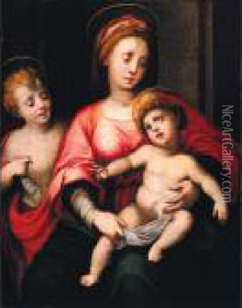 Madonna Col Bambino E San Giovannino Oil Painting - Domenico Puligo