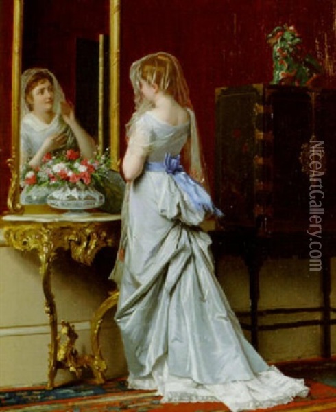 A Fair Reflection Oil Painting - Gustave Leonhard de Jonghe