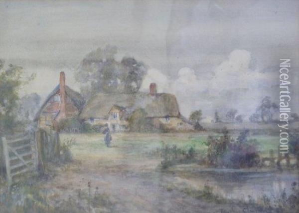 Cottage By A River Oil Painting - J Hughes Clayton