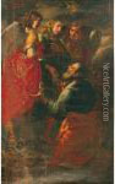 Abramo E I Tre Angeli Oil Painting - Pierre Le Romain I Mignard
