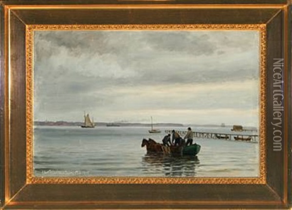 Fishermen Unloading The Cath Oil Painting - Christian Blache