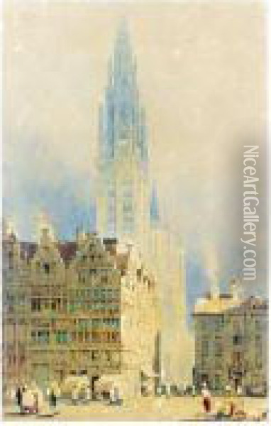 Antwerp Cathedral Oil Painting - Samuel Prout