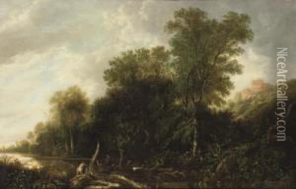 A Wooded Landscape With Nymphs Bathing In A River Oil Painting - Francis Van Knibbergen