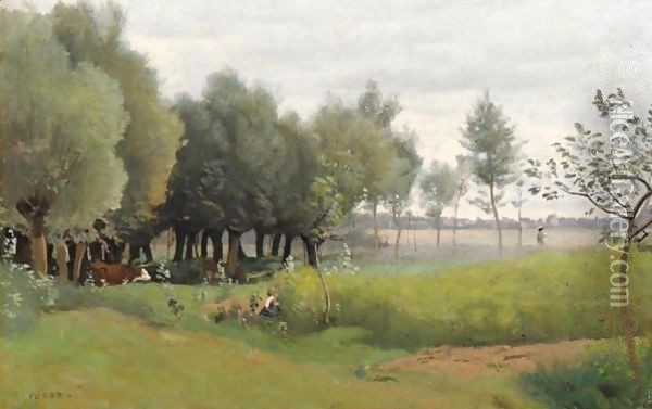 Saulaie Avant La Fenaison Oil Painting - Jean-Baptiste-Camille Corot