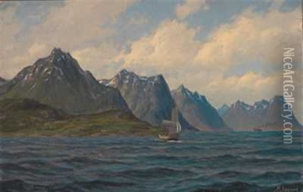 Seilskute Og Dampbat Ved Kysten Oil Painting - Zackarais Martin Aagaard