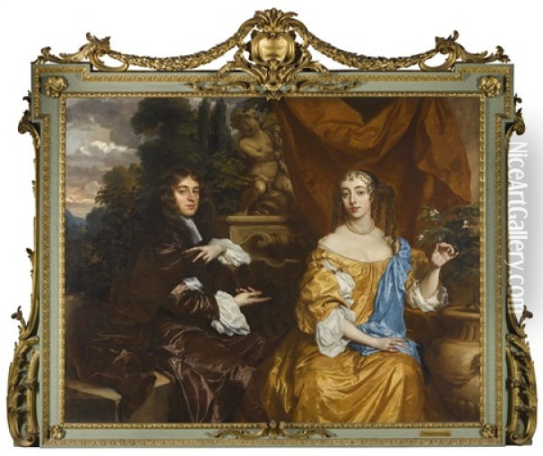Double Portrait Of Henry Hyde, Viscount Cornbury, Later 2nd Earl Of Clarendon (1688-1709) And His Wife, Theodosia Capel, Viscountess Cornbury Oil Painting - Sir Peter Lely