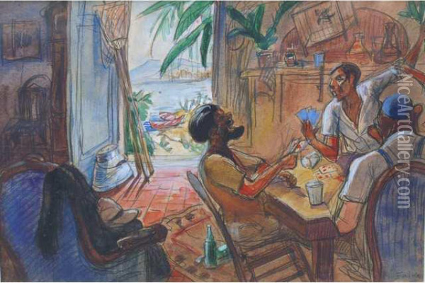 Sous Les Tropiques, La Partie De Cartes Oil Painting - Pierre Falke
