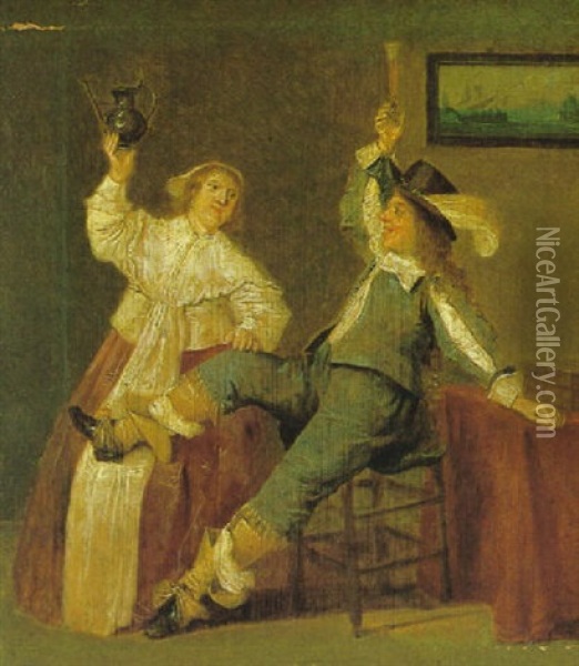 Frohliches Paar In Einer Stube Oil Painting - Dirck Hals