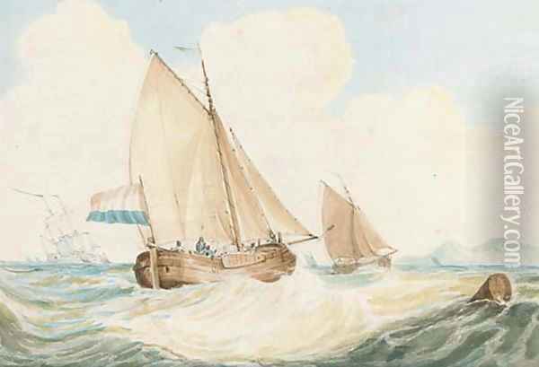 A Dutch kaag in heavy weather Oil Painting - Francois Louis Thomas Francia