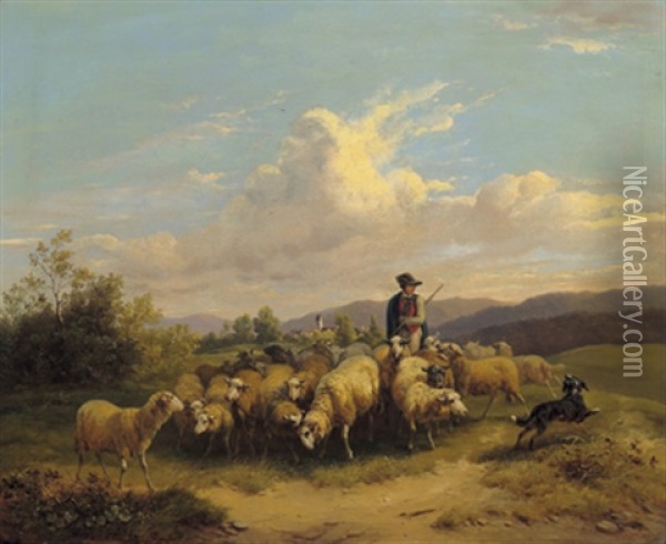 Schafhirte Inmitten Seiner Herde Oil Painting - Wilhelm Melchior