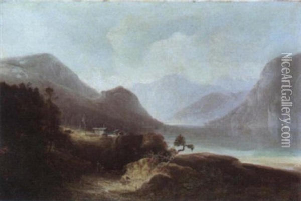 The Mountain Lake Oil Painting - Ferdinand Feldhuetter