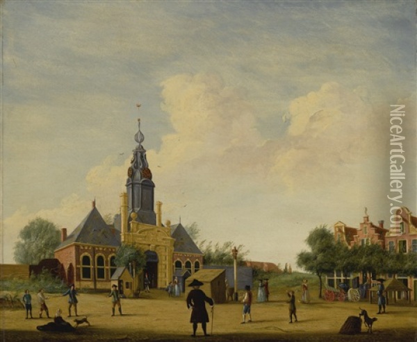 A View Of Amsterdam With Young Boys At Play Near The Haarlemmerpoort Oil Painting - Jan Ekels the Elder