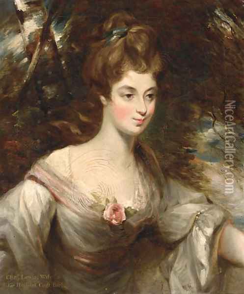 Portrait of Elizabeth, Lady Croft, half-length, in a white dress with a pink sash, in a wooded landscape Oil Painting - John Constable