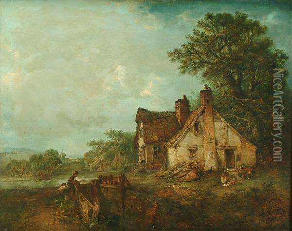 Landscapewith Thatched Cottage Oil Painting - Edward Robert Smythe