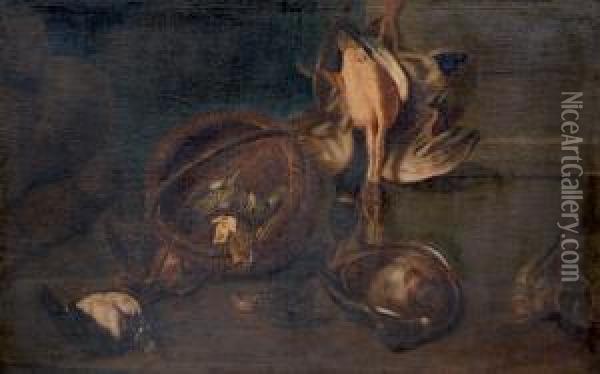Nature Morte Aux Oiseaux Et Panier Oil Painting - Arcangelo Resani