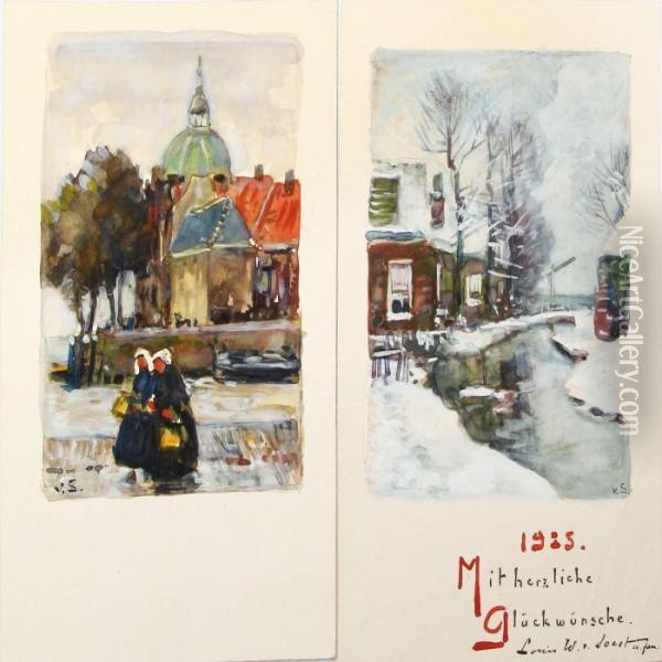 Canal Scene, Winter Oil Painting - Louis Willem Van Soest