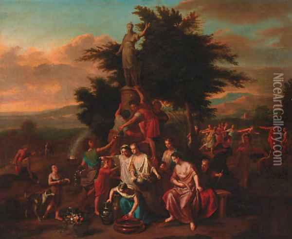 Celebrants at a shrine of Diana Oil Painting - Gerard Hoet