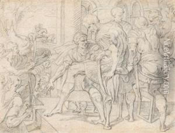 A Scene With Roman Soldiers Oil Painting - Theodor Van Thulden