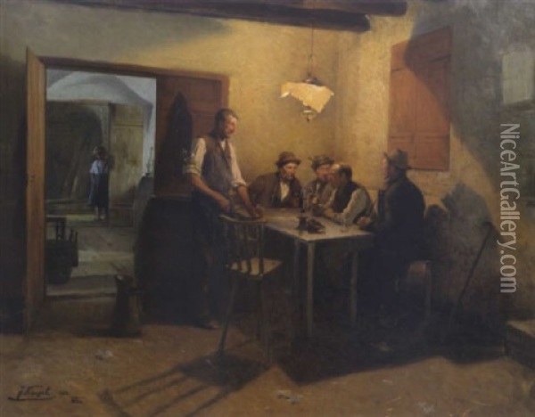 Dorfpolitik Oil Painting - Josef Kinzel