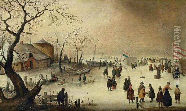 Winterlandschaft Oil Painting - Hendrick Avercamp
