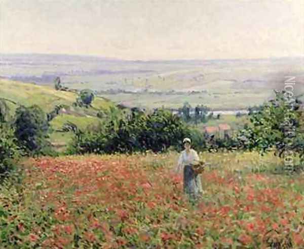 Woman in a Poppy Field Oil Painting - Leon Giran-Max