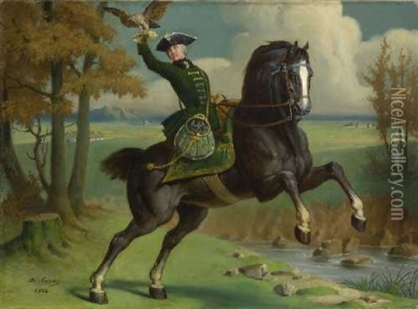 Falknerin Zu Pferd Oil Painting - Angelo comte de Courten