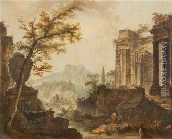 Paysage De Ruines Antiques Oil Painting - Jean Baptiste Lallemand